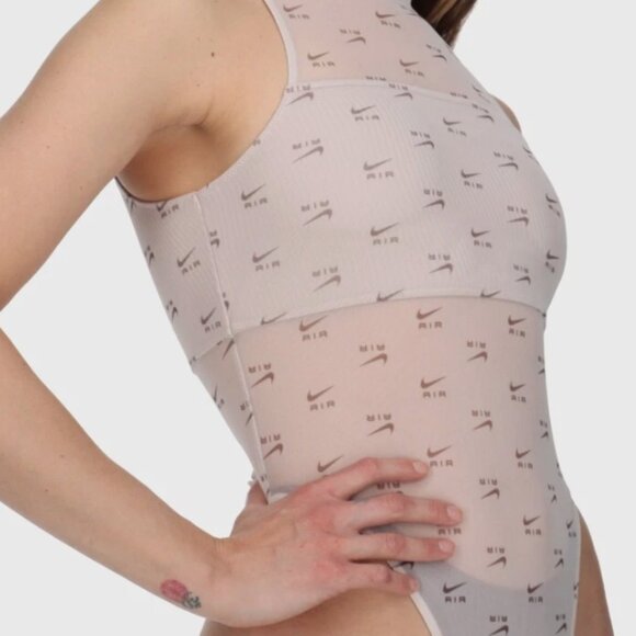 Nike Air Women's All Over Print Mock-Neck Bodysuit Size Small Cream - Picture 3 of 13